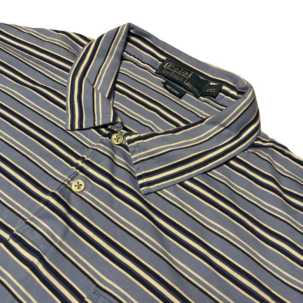 Polo Ralph Lauren Mens Blue Striped Pocket Collared Polo Shirt XXL